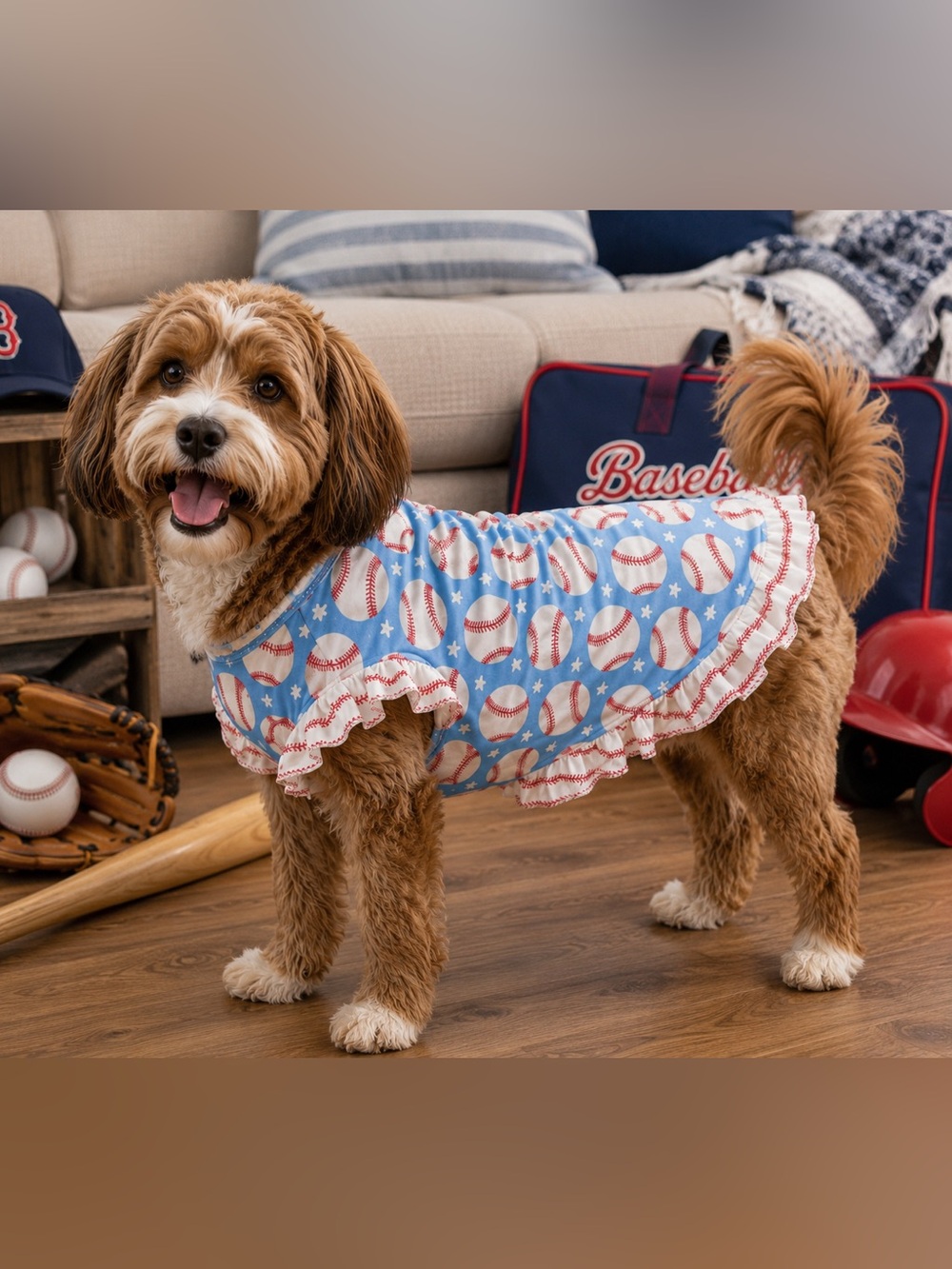Griffy & Drake Baseball Ruffle Dog Shirt Dress – Large 20–29 lbs  NWT